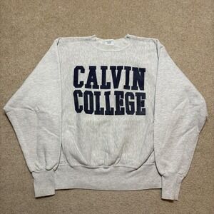 Vtg Calvin College Sweatshirt Mens Medium Crewneck 90s Made USA Cotton Exchange